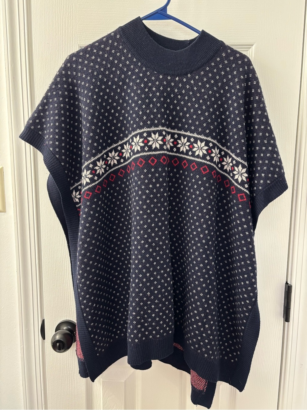 Draper James Navy Poncho with Red & White Fair Isle Pattern